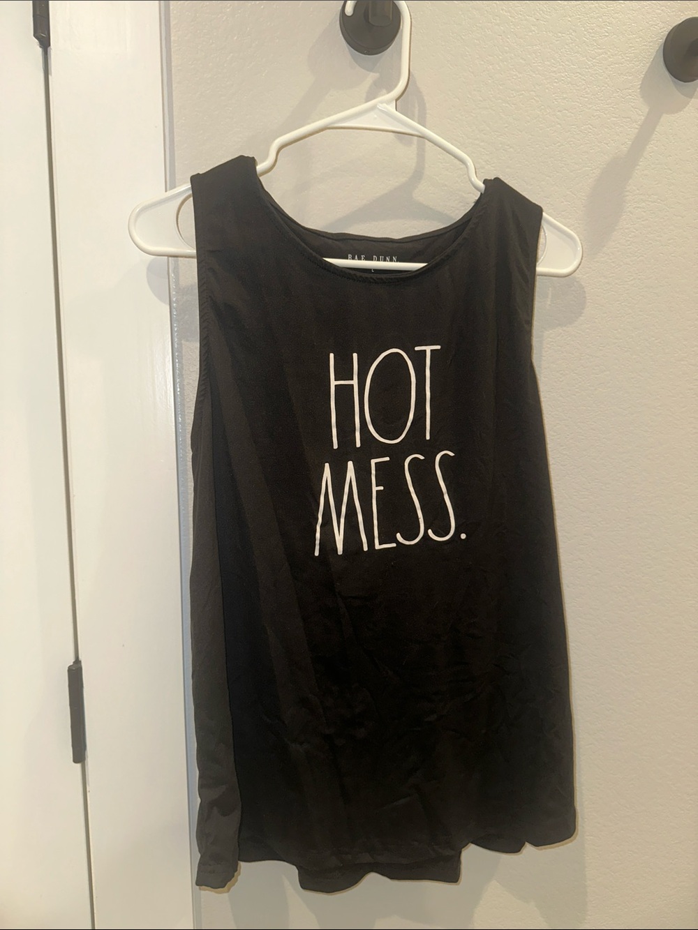 Rae Dunn Size Large L Black "Hot Mess" Graphic Script Tank Top - Womens VGUC